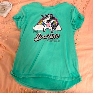 Teal blue shirt with unicorn